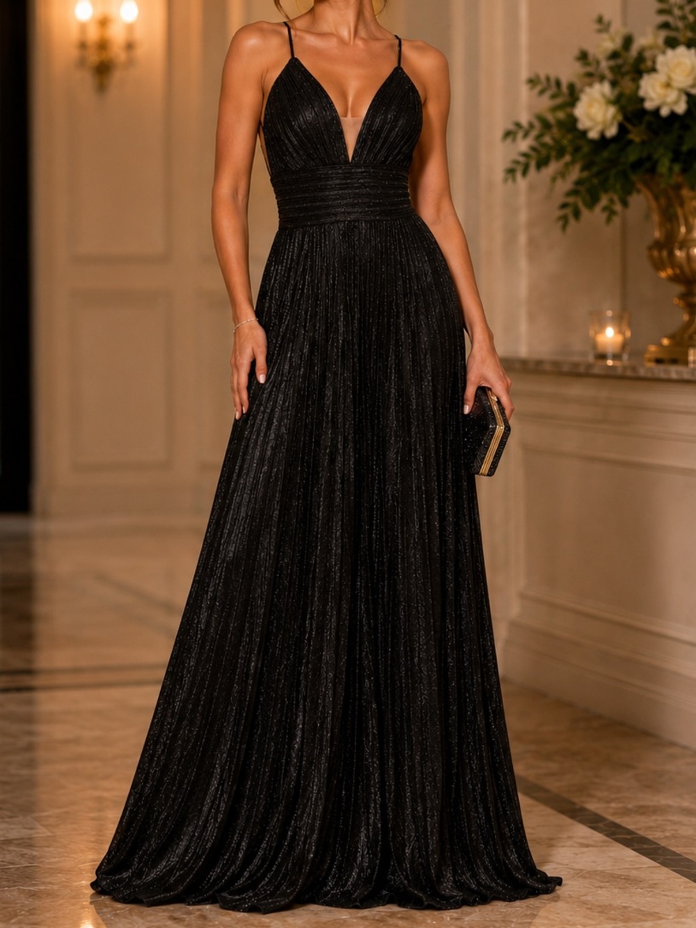 Ieena for Mac Duggal Size 4 NWT Shimmer Pleated V-Neck A-Line Gown